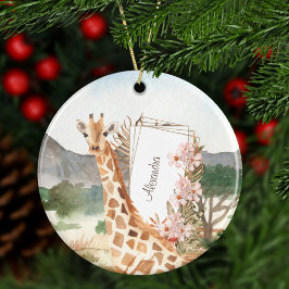 Watercolor Giraffe i African Savannah-julen Julgransprydnad Keramik