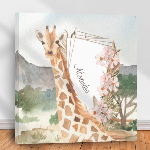Watercolor Giraffe in African Savannah Kids Canvastryck