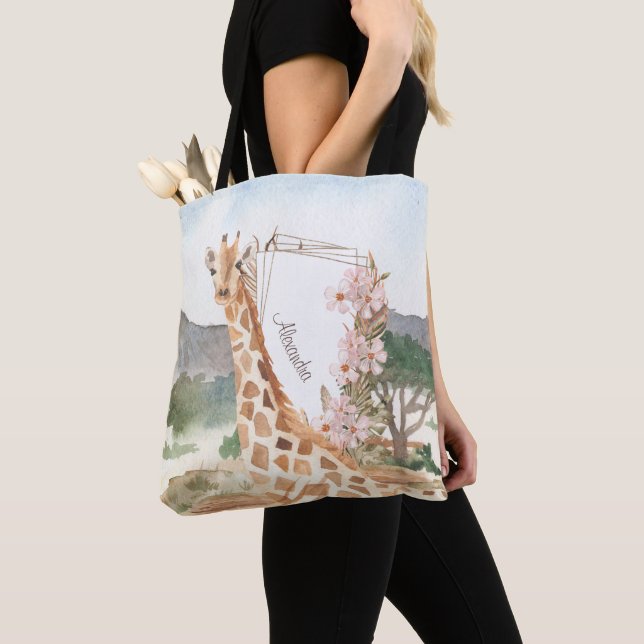 Watercolor Giraffe in African Savannah Tygkasse (Närbild)