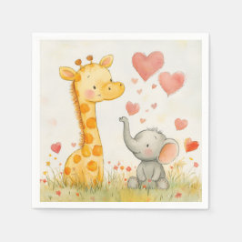 Watercolor Giraffe och Elephant Pappersservett