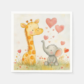 Watercolor Giraffe och Elephant Pappersservett