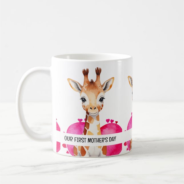 Watercolor Giraffe Personlig 1:a Mors dag Kaffemugg (Vänster)