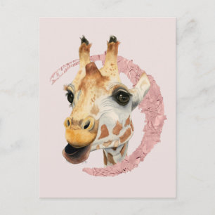 Watercolor Giraffe Rosa Foil Vykort