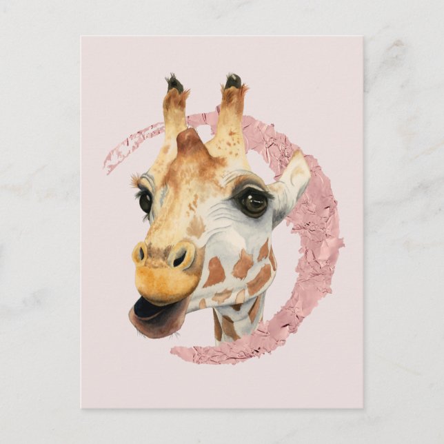 Watercolor Giraffe Rosa Foil Vykort (Framsida)