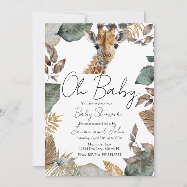 Watercolor Giraffe Wild Baby Shower Inbjudningar (Framsida)