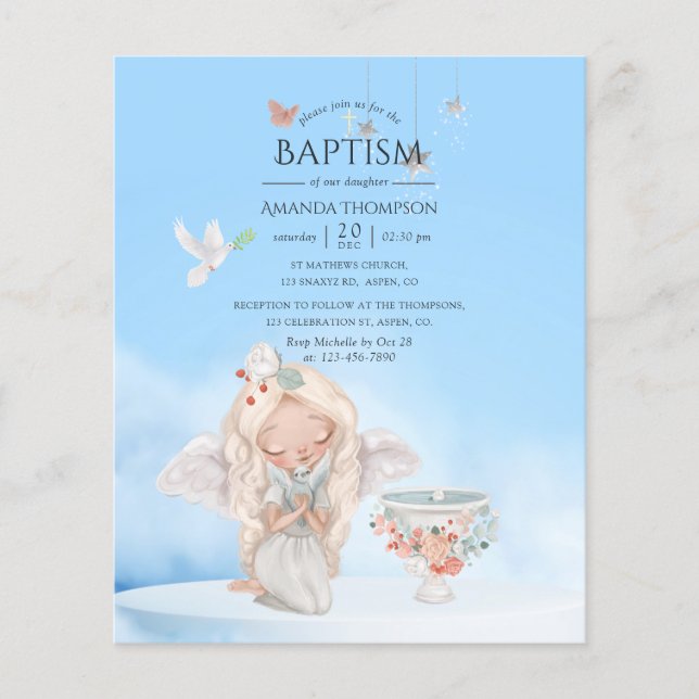Watercolor Girl Angel Baptism Flygblad (Framsidan)