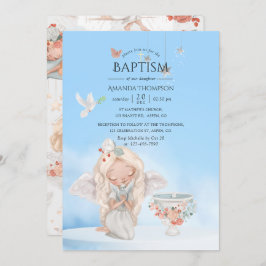 Watercolor Girl Angel Baptism Inbjudningar