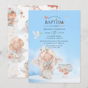 Watercolor Girl Angel Baptism Inbjudningar