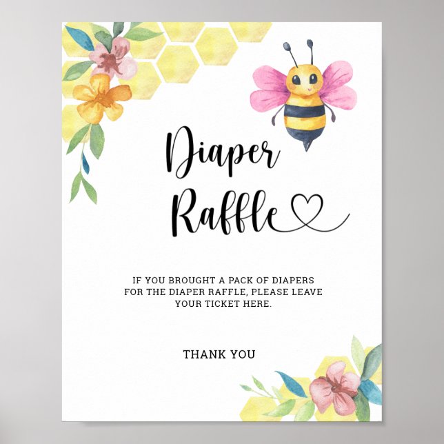 Watercolor Girl Bumble Bee diaper raffle Poster (Framsidan)