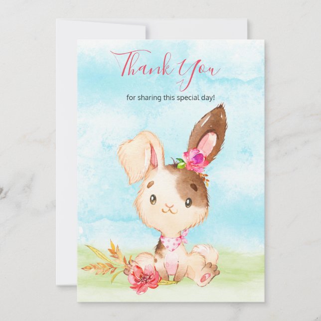 Watercolor Girl Bunny Farm Tack Kort (Framsida)