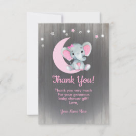 Watercolor Girl Elephant Tack You Card Rosa