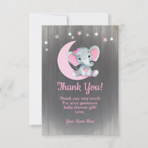 Watercolor Girl Elephant Tack You Card Rosa Kort