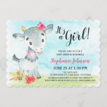 Watercolor Girl Goat Baby Shower Farm