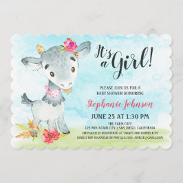 Watercolor Girl Goat Baby Shower Farm Inbjudningar