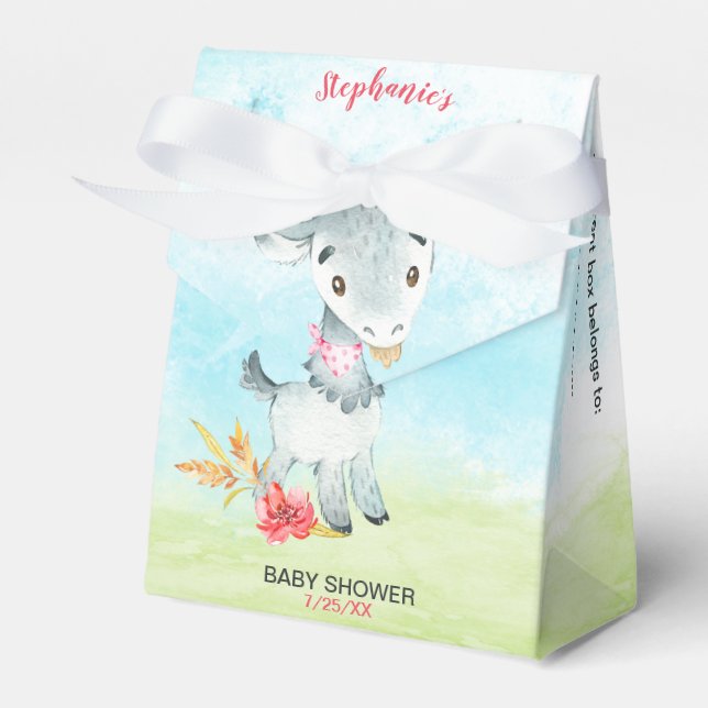 Watercolor Girl Goat Baby Shower Farm Presentaskar (Framsidan Sidan)