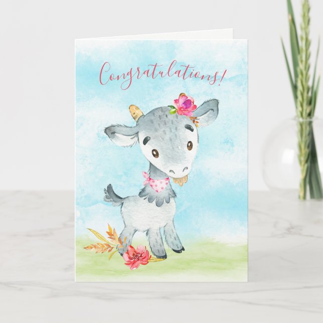 Watercolor Girl Goat Farm Kort (Framsida)