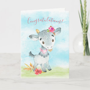 Watercolor Girl Goat Farm Kort