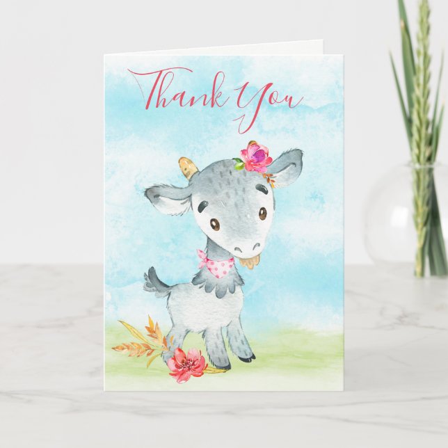Watercolor Girl Goat Farm Kort (Framsida)