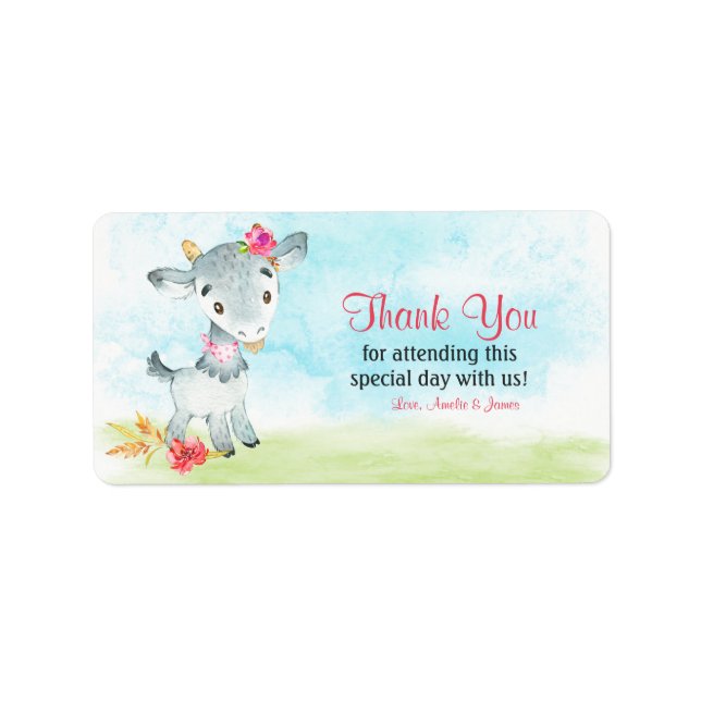 Watercolor Girl Goat Farm Tack Adressetikett (Framsidan)