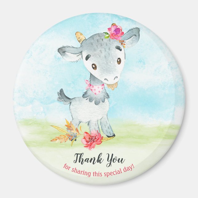 Watercolor Girl Goat Farm Tack Magnet (Framsidan)