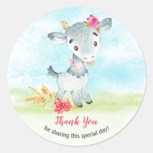 Watercolor Girl Goat Farm Tack Runt Klistermärke