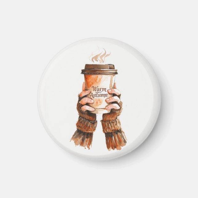 Watercolor Girl Holding Coffee Mugg Magnet (Framsidan)