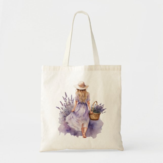 Watercolor Girl Lavender Fält Tygkasse (Framsidan)