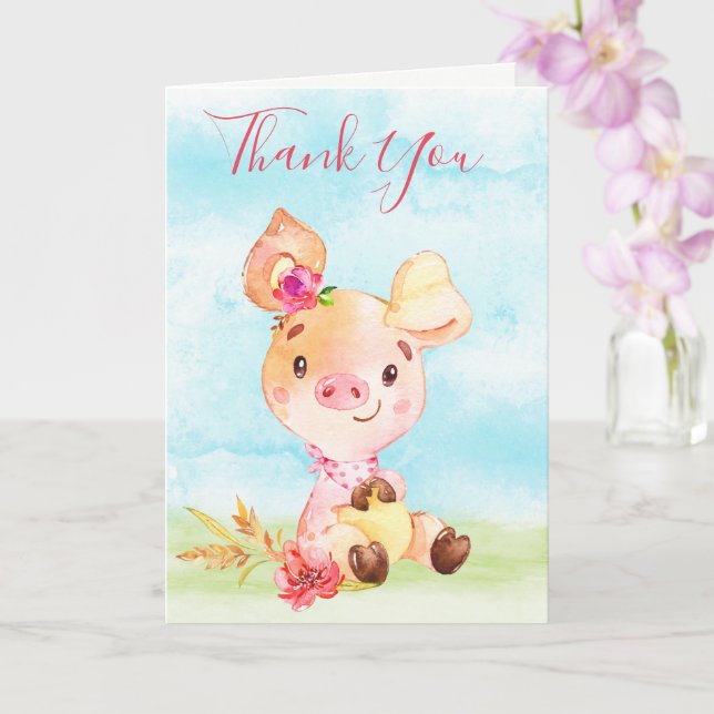 Watercolor Girl Piggy Farm Tack Kort (Orkide)