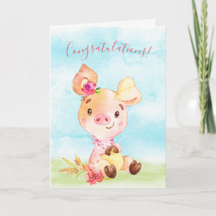 Watercolor Girl Piggy Grattiss Kort
