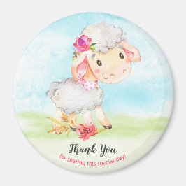 Watercolor Girl Sheep Farm Tack Magnet