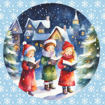Watercolor Girls jul Sång i Snö Runt Klistermärke<br><div class="desc">Vattenfärgsflickorna Jul Sång i Snö Klassisk rund Sticker</div>