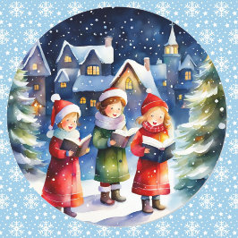 Watercolor Girls jul Sång i Snö Runt Klistermärke