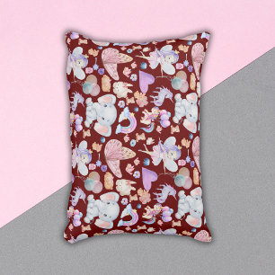 Watercolor Girly Whimsical på Maroon   Prydnadskudde