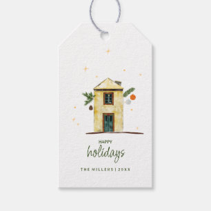 Watercolor Glad helg House Presentetikett