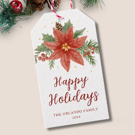 Watercolor Glad helg jul Poinsettia Presentetikett