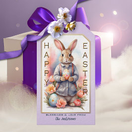 Watercolor Glad påsk Bunny Presentetikett