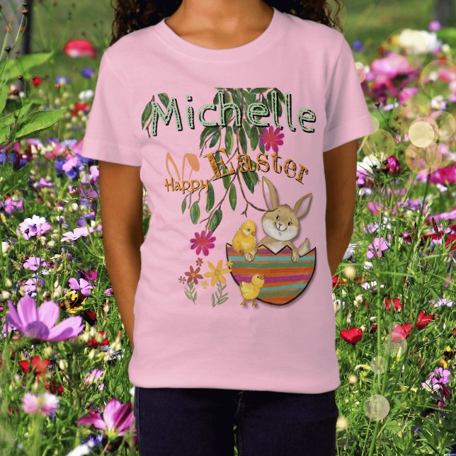 Watercolor Glad påsk Bunny Rosa T Shirt (Watercolor Happy Easter Bunny Pink T-Shirt)