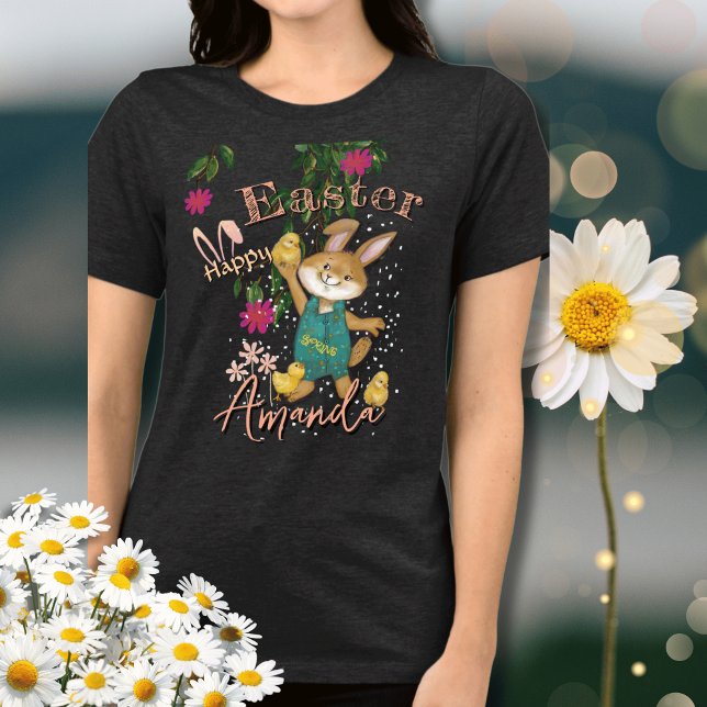 Watercolor Glad påsk Bunny T-Shirt ( Watercolor Happy Easter Bunny T-Shirt Tri-Blend Shirt )