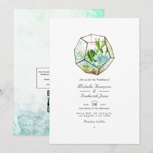 Watercolor Glass Terrarium Succulents Bröllop Invi Inbjudningar