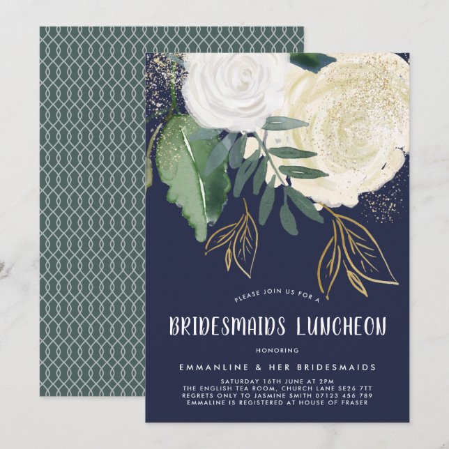 Watercolor & Glitter Ro Bridesmaids Luncheon Inbjudningar (Fram/baksida)