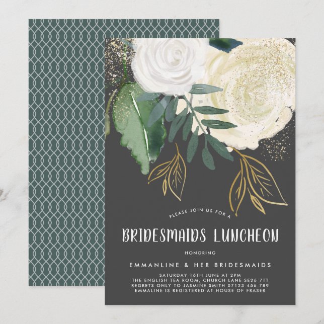 Watercolor & Glitter Ro Bridesmaids Luncheon Inbjudningar (Fram/baksida)
