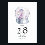 Watercolor Glitter Unicorn Winter Bordsnummer<br><div class="desc">Kort för bordsnummer av julduschmunk med enhörning,  med snowboll.</div>