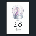 Watercolor Glitter Unicorn Winter Bordsnummer<br><div class="desc">Kort för bordsnummer av julduschmunk med enhörning,  med snowboll.</div>