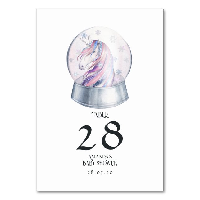 Watercolor Glitter Unicorn Winter Bordsnummer (Framsidan)