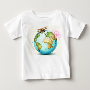 Watercolor Globe Journey - Vintage Biplane Adventu T Shirt