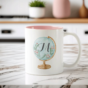 Watercolor Globe Monogram Två-Tonad Mugg