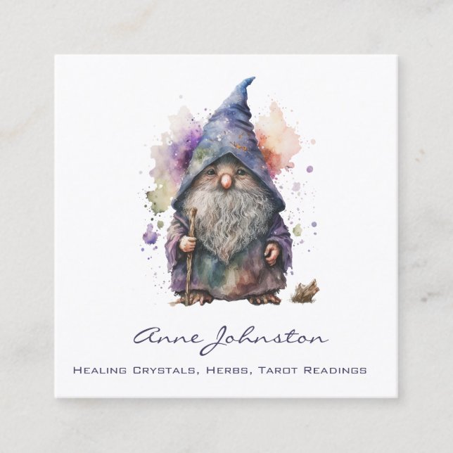 Watercolor Gnome Fyrkantigt Visitkort (Framsida)