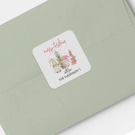Watercolor Gnome jul Helgdag Sticker Fyrkantigt Klistermärke