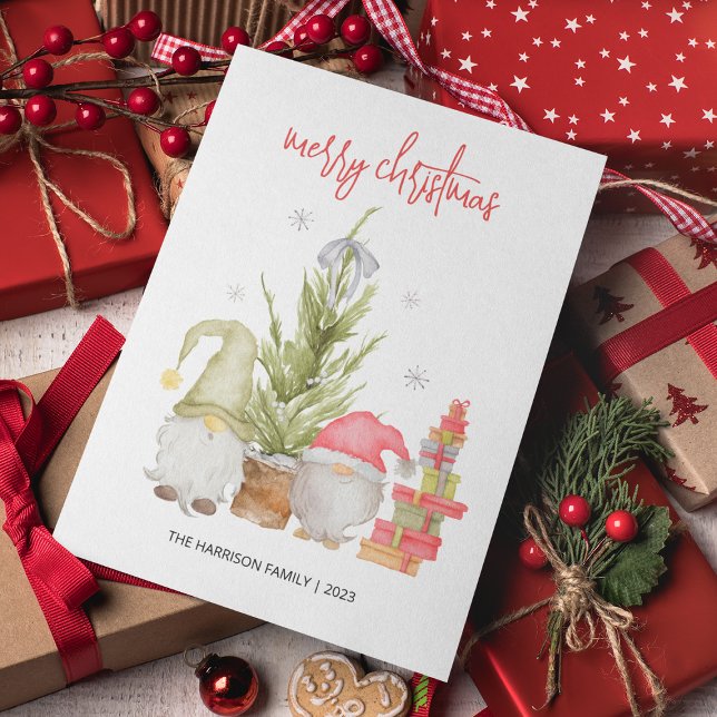 Watercolor Gnome jul Julkort (Skapare uppladdad)