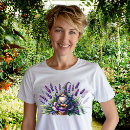 Watercolor Gnome & Lila blommor T Shirt